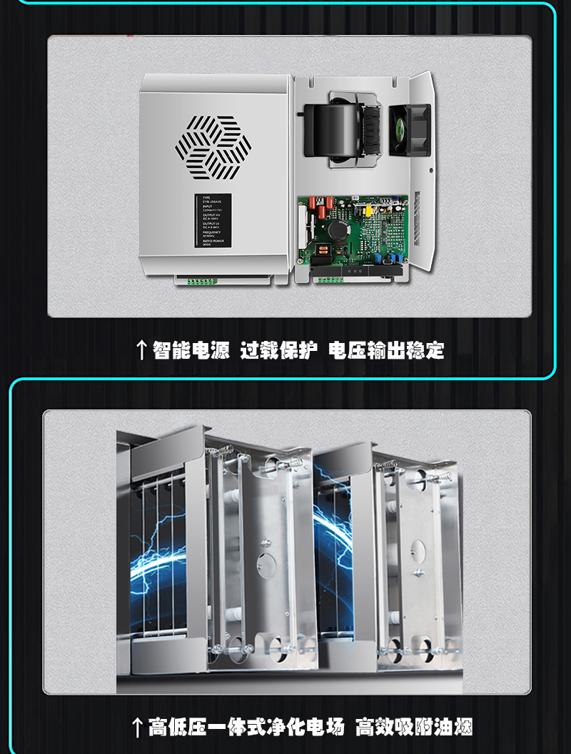 中吉藍煙罩式油煙凈化一體機特點
